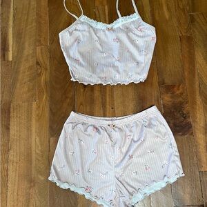 Women’s Floral Pink Lace-Trim Cami & Short Sleep Set
